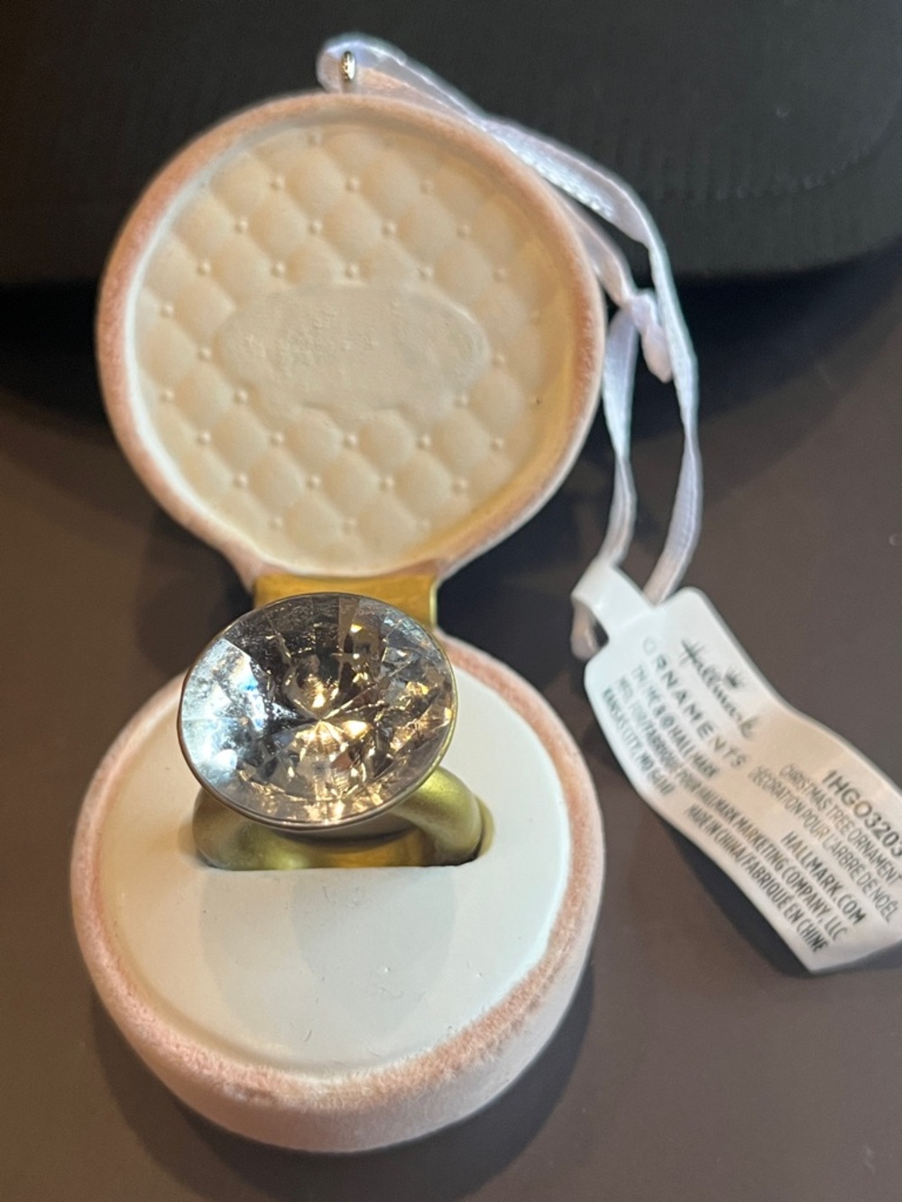 NWT Hallmark Large Crystal Ring Ornament with Velvet Case
